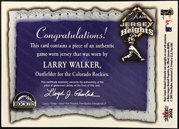 Larry Walker 2002 Fleer Flair Game Worn Jersey Card