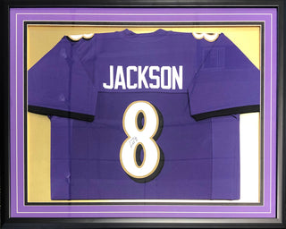Lamar Jackson Autographed Framed Baltimore Ravens Jersey (JSA)
