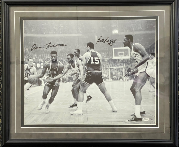 Oscar Robertson & Bill Russell Autographed Framed 16x20 Basketball Photo (JSA)
