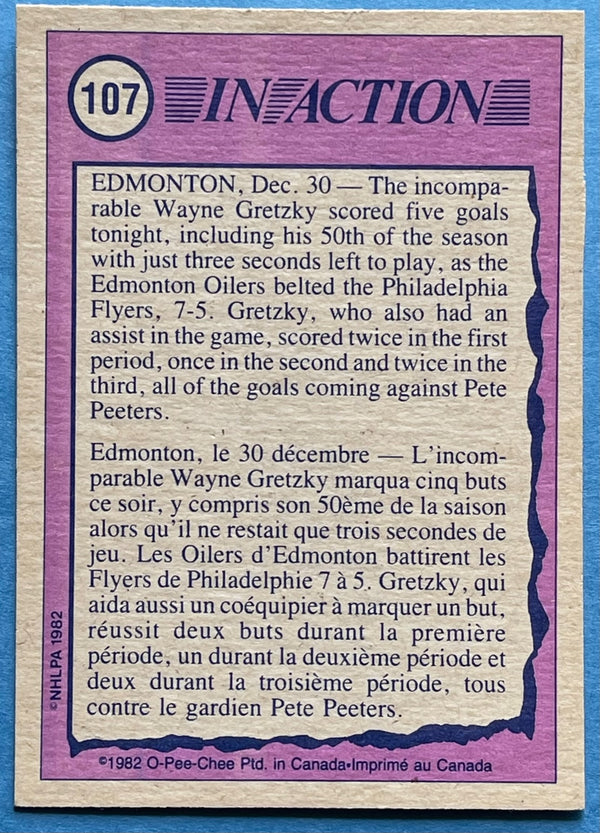 Wayne Gretzky Unsigned 1982-83 O-Pee-Chee In Action Hockey Card #107
