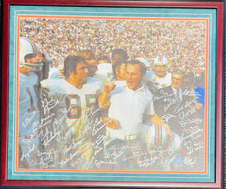 1972 Miami Dolphins Autographed Framed Canvas (JSA)