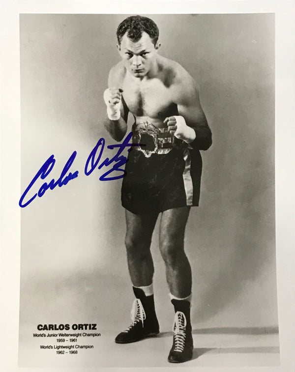 Carlos Ortiz Autographed 8x10 Boxing Black & White Photo