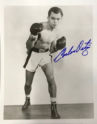 Carlos Ortiz Autographed 8x10 Black and White Boxing Photo