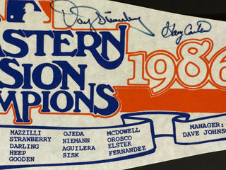 1986 Darryl Strawberry & Gary Carter Signed New York Mets Pennant (JSA)