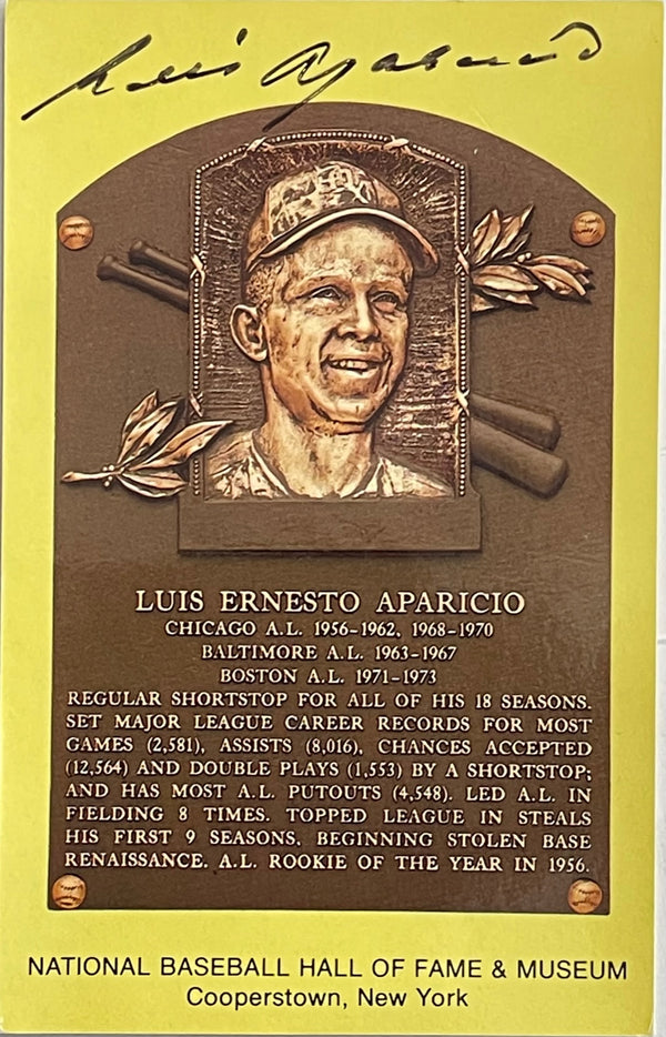 Luis Aparicio Autographed Baseball Hall of Fame Plaque Postcard