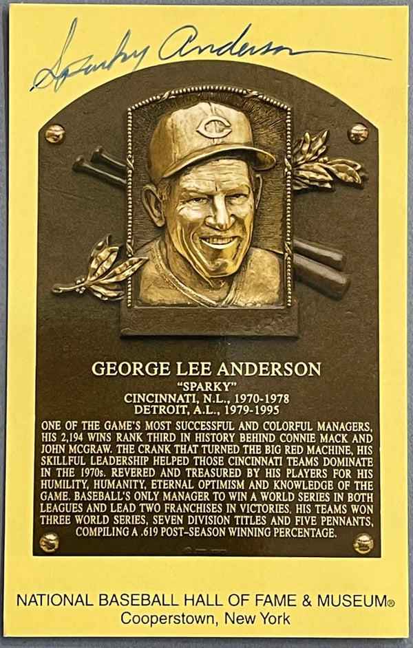 Sparky Anderson Autographed Baseball Hall of Fame Plaque Postcard