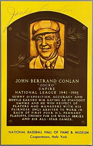 Jocko Conlan Autographed Hall of Fame Plaque Postcard