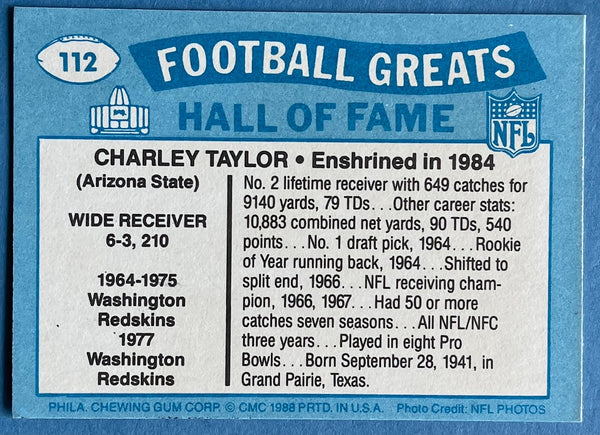 Charley Taylor Autographed 1988 Sewell Football Card
