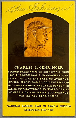 Charles Gehringer Autographed Hall of Fame Plaque