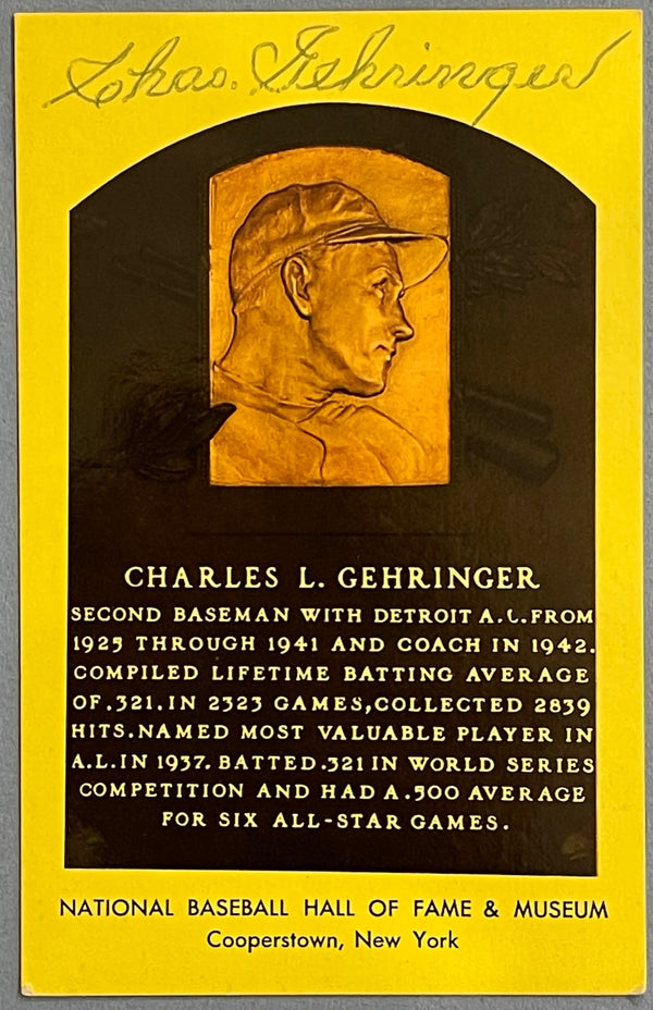 Charles Gehringer Autographed Hall of Fame Plaque