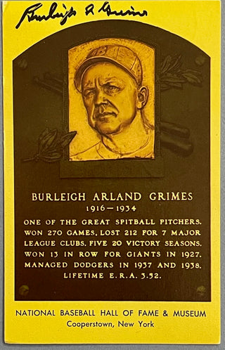 Burleigh Grimes Autographed Hall of Fame Plaque