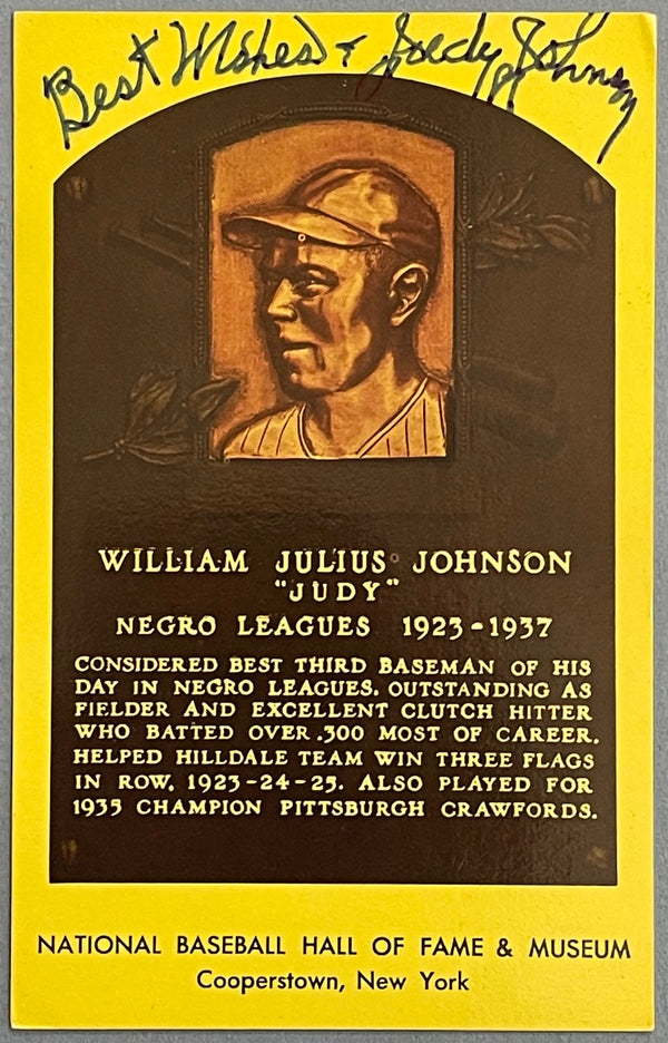 Judy Johnson Autographed Baseball Hall of Fame Plaque Postcard