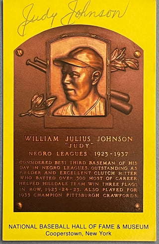 Judy Johnson Autographed Baseball Hall of Fame Plaque Postcard