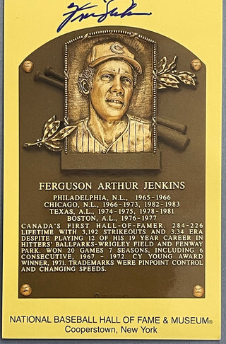 Fergie Jenkins Autographed Baseball Hall of Fame Plaque Postcard