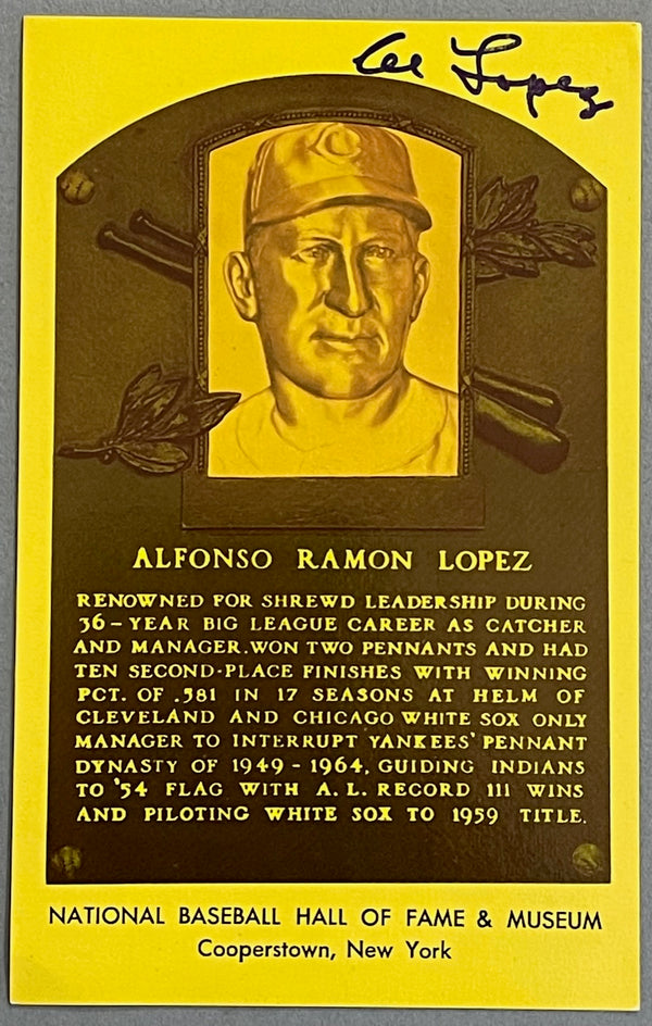 Al Lopez Autographed Baseball Hall of Fame Plaque Postcard