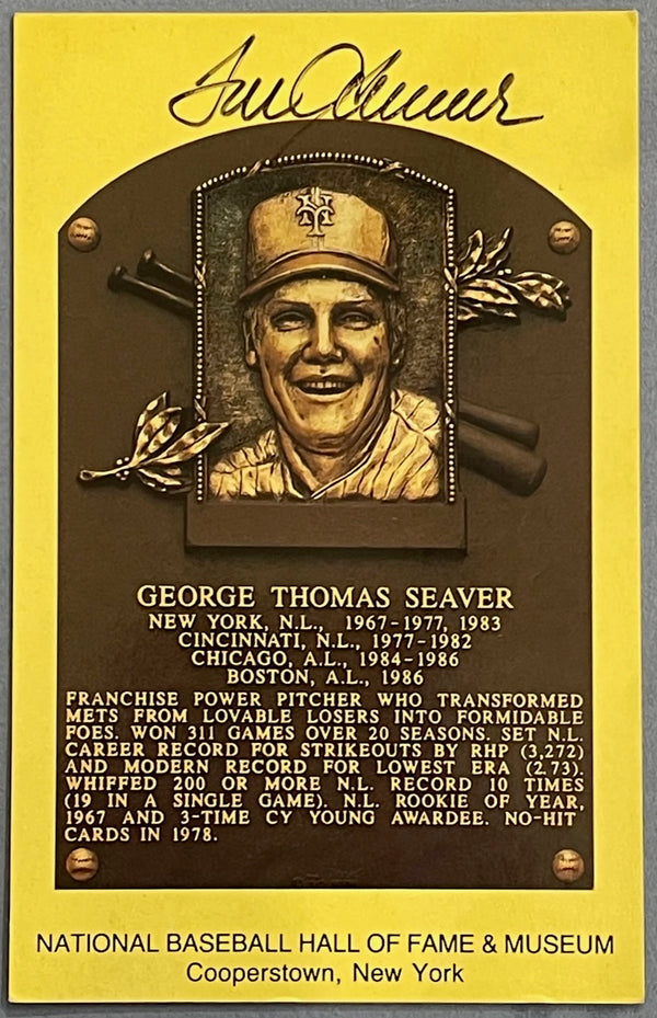 Tom Seaver Autographed Hall of Fame Plaque Postcard