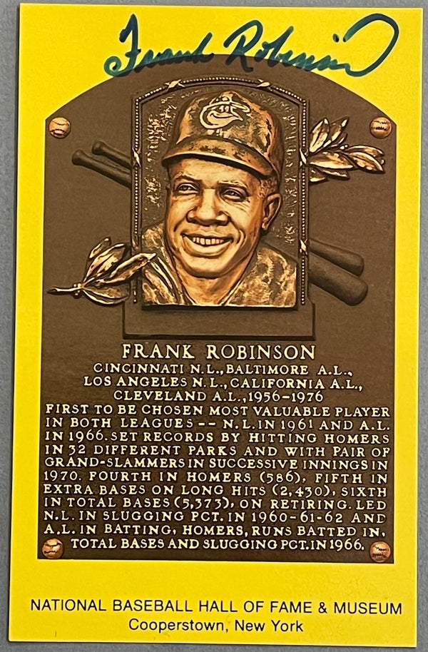 Frank Robinson Autographed Hall of Fame Plaque Postcard
