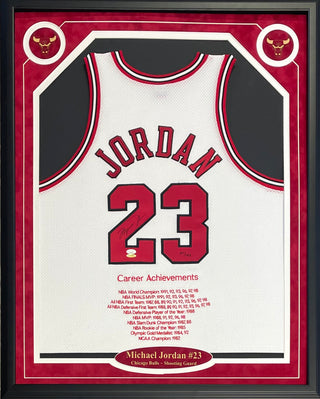 Michael Jordan Autographed Framed Chicago Bulls Jersey (UDA & JSA)