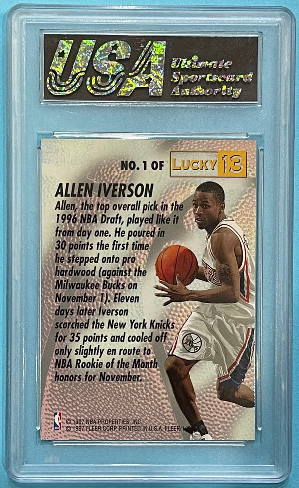 1996-97 Fleer Lucky 13 #1 Allen Iverson 76ers RC Rookie USA 9 MINT