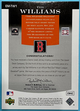 Ted Williams 2006 Upper Deck Epic Material Game Used Jersey Card
