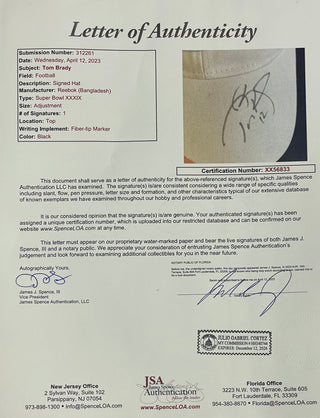 Tom Brady Autographed Super Bowl XXXIX Hat (JSA)