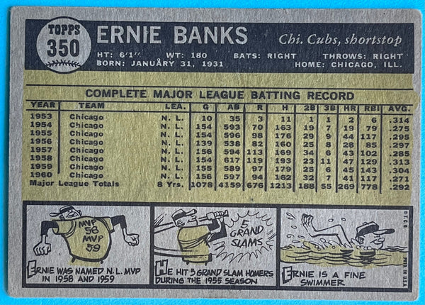  1961 Topps # 350 Ernie Banks Chicago Cubs (Baseball