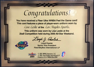 2001 Lisa Leslie Fleer Feel The Game Jersey Card