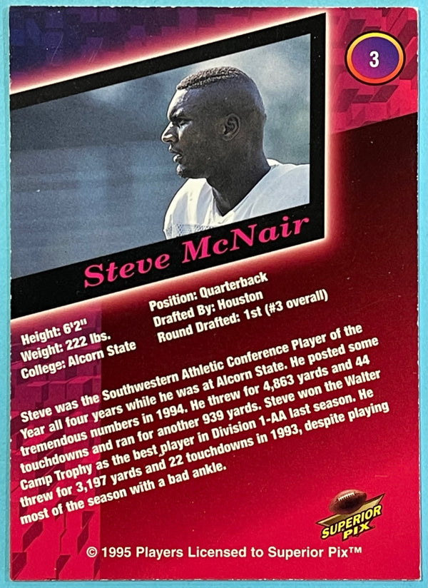 Steve McNair 1995 Autographed Superior Pix Football Card #3