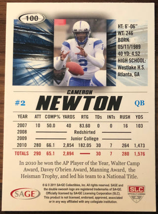 Cam Newton 2011 Sage Hit Rookie Card #100