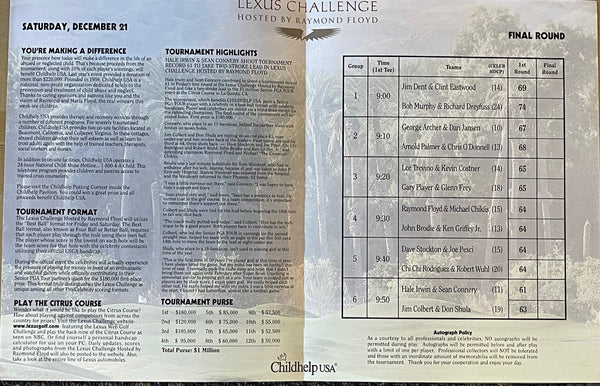 Ray Floyd Autographed 1996 PGA Lexus Challenge Program (JSA)