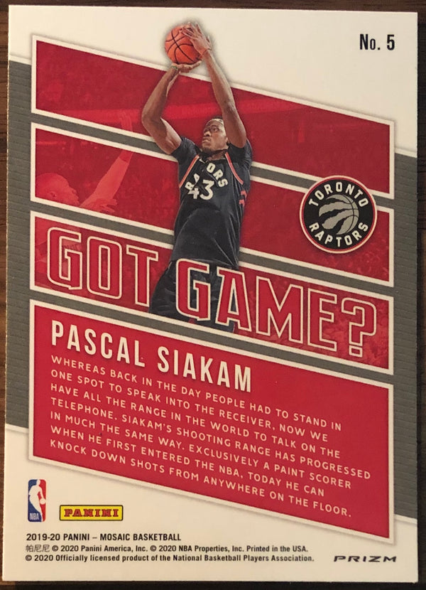 Pascal Siakam 2019-20 Panini Mosaic Green Prizm Got Game? Insert Card
