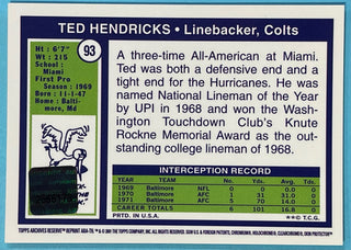 Ted Hendricks 2001 Autographed Topps Archives Card #93