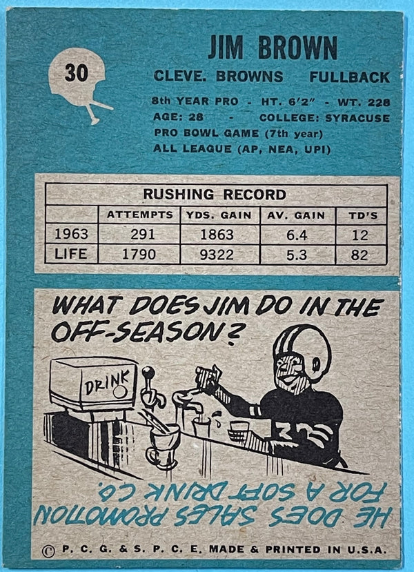 Jim Brown 1964 Philadelphia Card #30