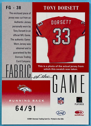 Tony Dorsett 2001 Leaf Certified Jersey Card #38