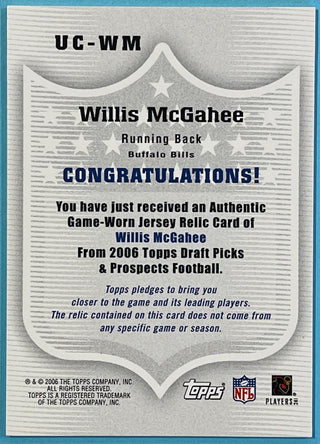 Willis McGahee 2006 Topps Jersey Card