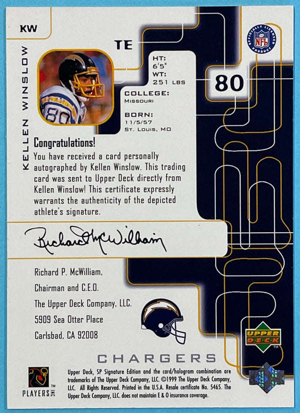 Kellen Winslow autographed 1999 SP Signature Edition Card