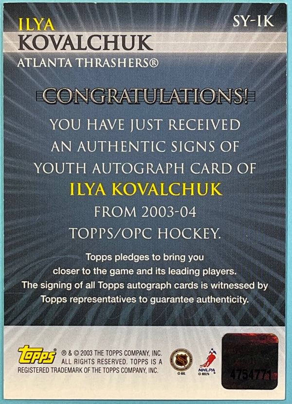 Ilya Kovalchuk Autographed 2003-04 Topps Certified Card