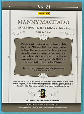 Manny Machado 2014 Panini National Treasures Game Worn Jersey Card 07/25