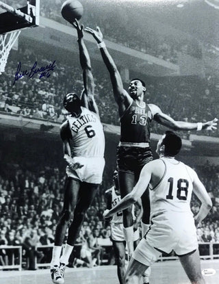 Bill Russell Autographed Blocking Chamberlain 16x20 Photo