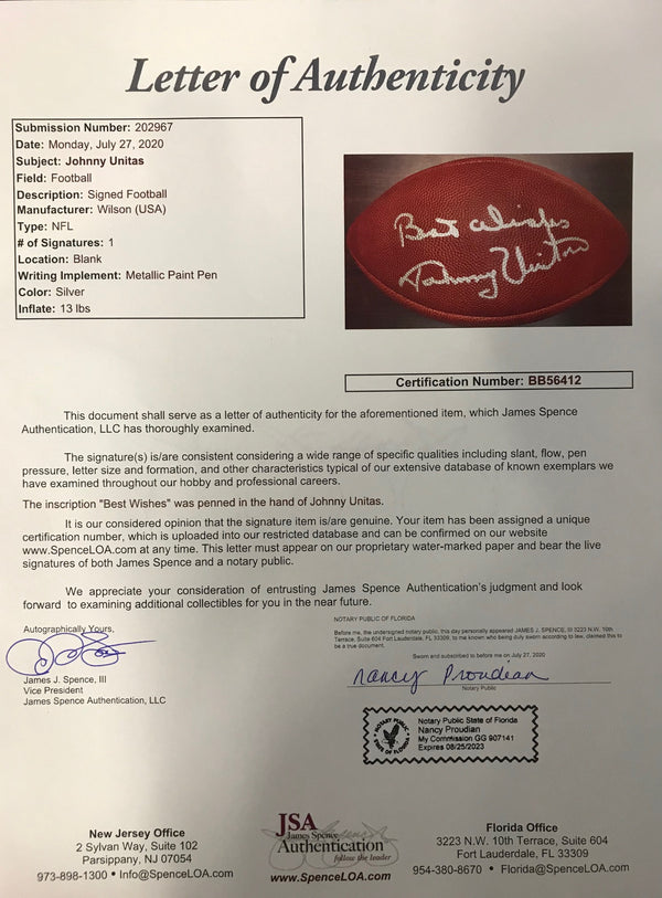 Johnny Unitas Autographed Official NFL Football (JSA)
