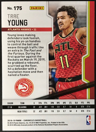 Trae Young 2018-19 Panini Chronicles Basketball Rookie Card