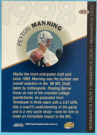 Peyton Manning 1998 Playoff Prestige Draft Pick Bronze Card #1