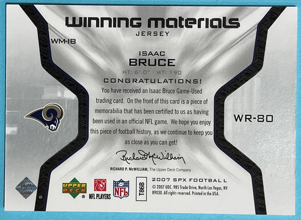 Isaac Bruce 2007 Upper Deck Spx Game Used Jersey Card #WM-1B