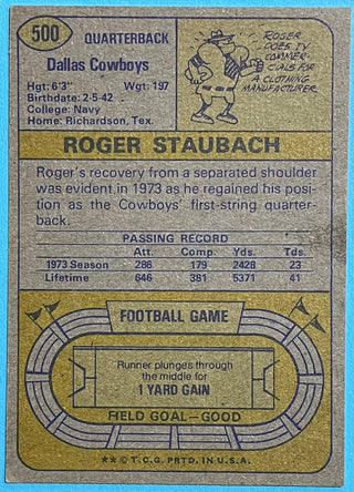 Roger Staubach 1974 Topps Football Card #500