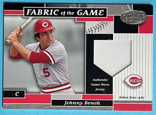 Johnny Bench 2002 Leaf Certified Game Worn Jersey Card #02/67