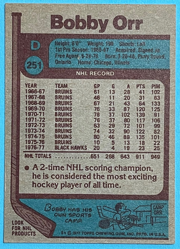 Bobby Orr 1977-78 Topps Hockey Card #500