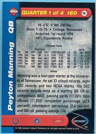 Peyton Manning 1998 Collectors Edge Football Card #60