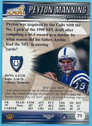Peyton Manning 1998 Pacific Trading Football Card #71
