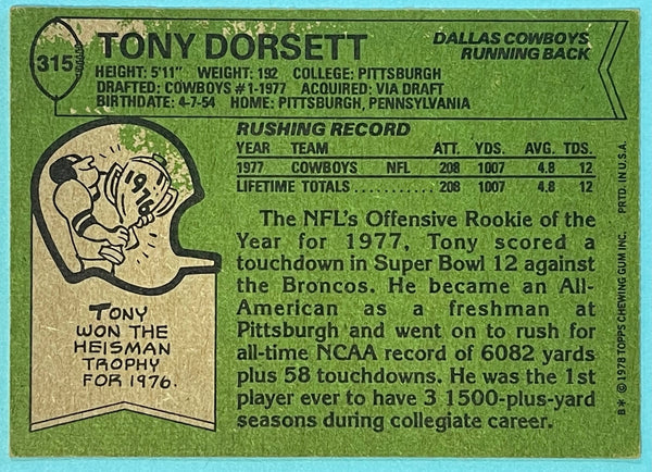 Tony Dorsett 1978 Topps Rookie Football Card #315