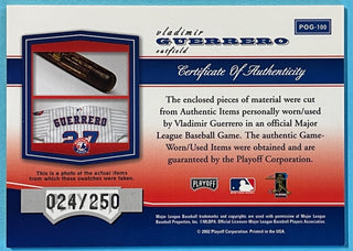 Vladimir Guerrero 2002 Playoff Piece of the Game Game Used Bat & Jersey Card POG-100